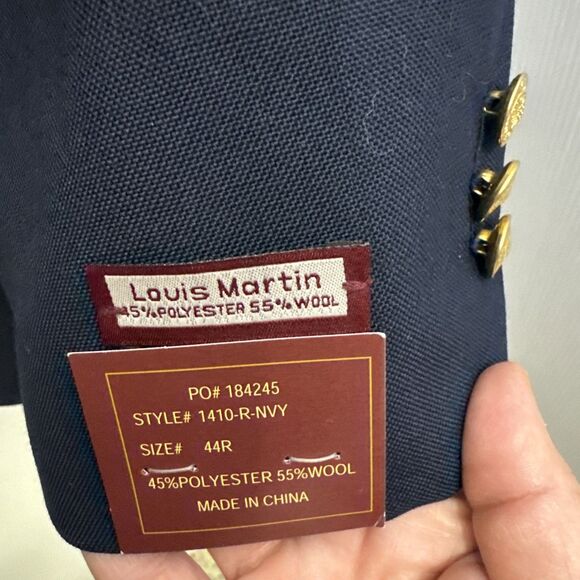 NWT New Louis Martin Wool‎ Blend Navy Blazer Men 44R Gold Shield Button Jacket - Picture 4 of 8